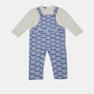 Versace Kids Blue La Greca Print Cotton Knit Jumpsuit 9-12 M