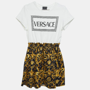 Versace White/Black Baroque Print Cotton T-Shirt Dress (12 Yrs)