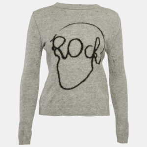 Zadig & Voltaire Kids Grey Skull Rock Pattern Wool Crew Neck Sweater 14 Yrs