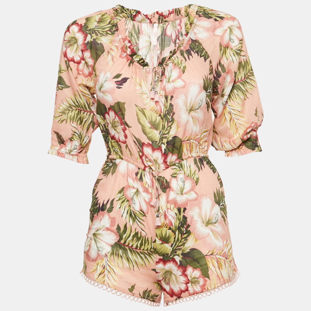 luxury-kids-zimmermann-used-girls-p1162261-003 Zimmermann Kids Pink Floral Print Cotton Jumpsuit 6 Yrs