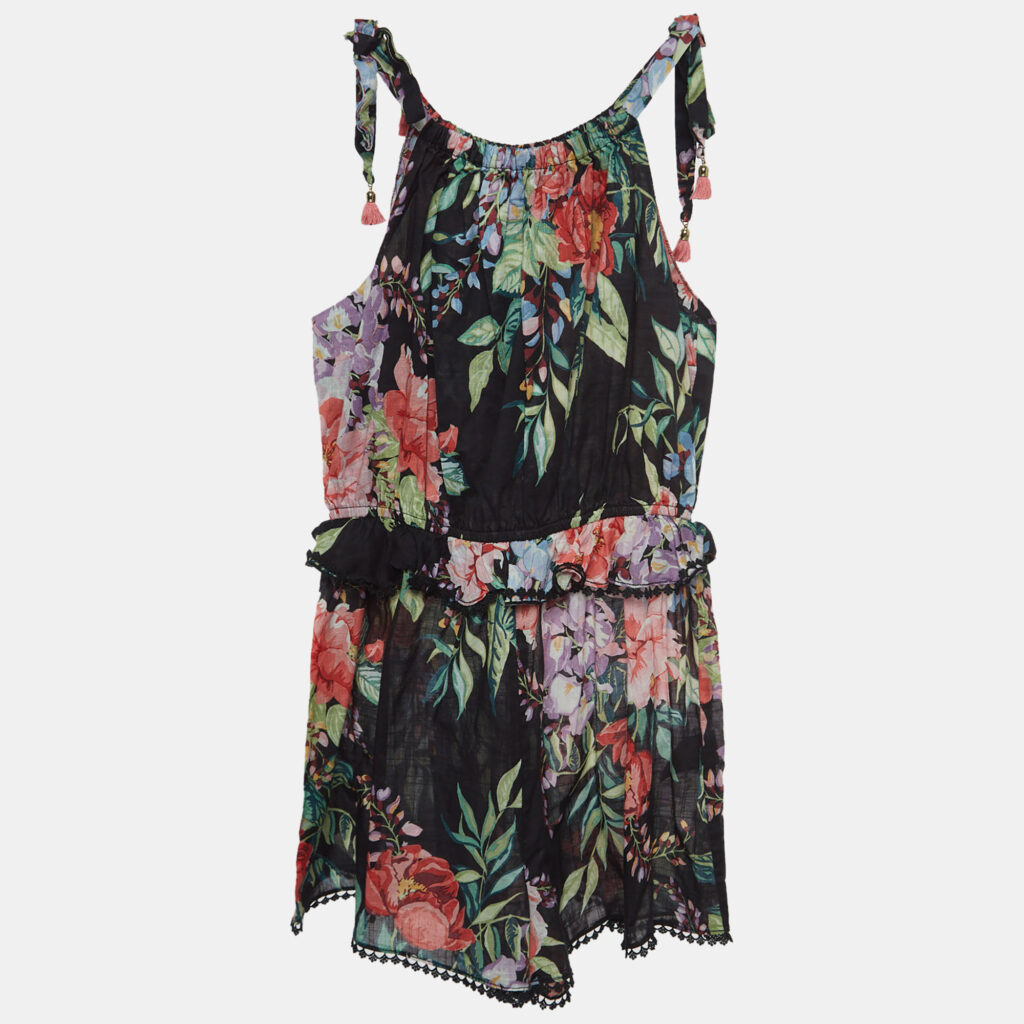 luxury-kids-zimmermann-used-girls-p922017-005 Zimmermann Black Floral Print Cotton Playsuit (10 Yrs)