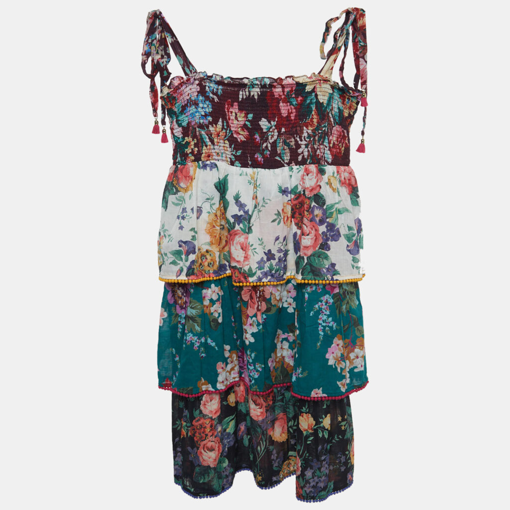 luxury-kids-zimmermann-used-girls-p922025-001 Zimmermann Multicolor Floral Print Cotton Tiered Dress (10 Yrs)