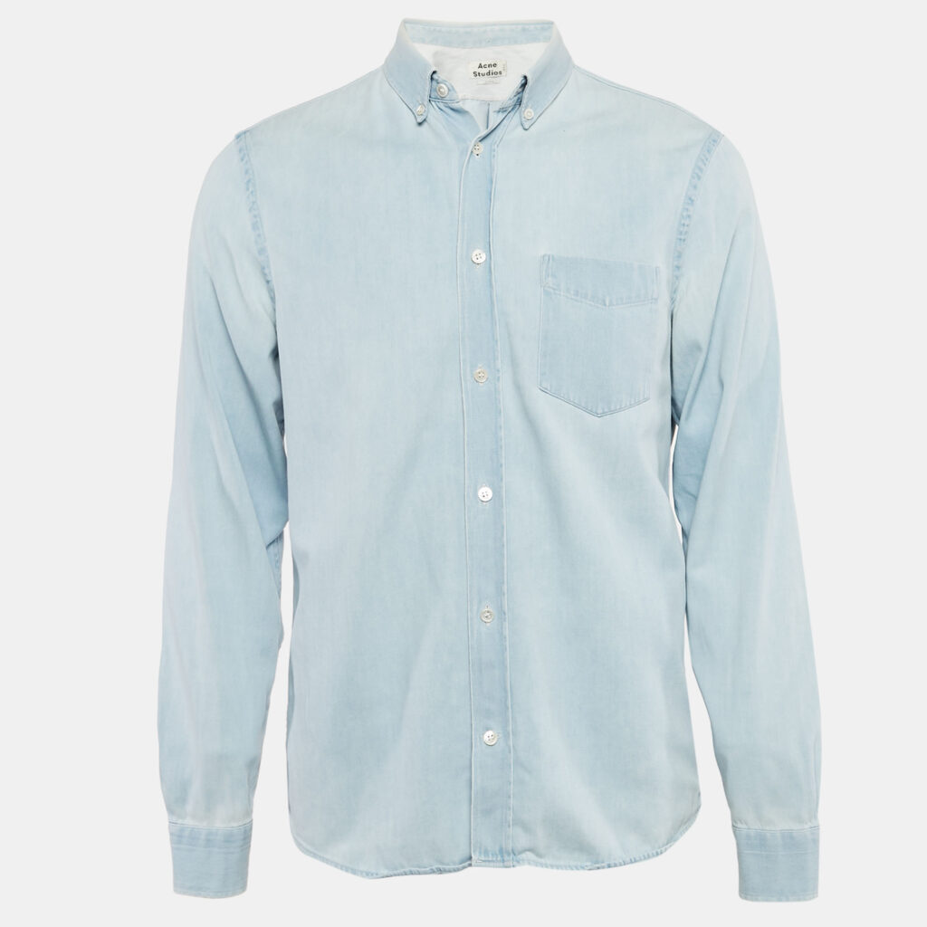 luxury-men-acne-studios-used-clothes-p1108718-001 Acne Studios Blue Isherwood Denim Long Sleeve Shirt M