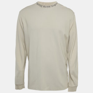 Acne Studios Beige Logo Neck Jersey Long Sleeve T-Shirt L