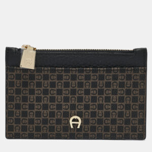 Aigner Black Monogram Coated Canvas and Leather Daniele Zip Card Holder