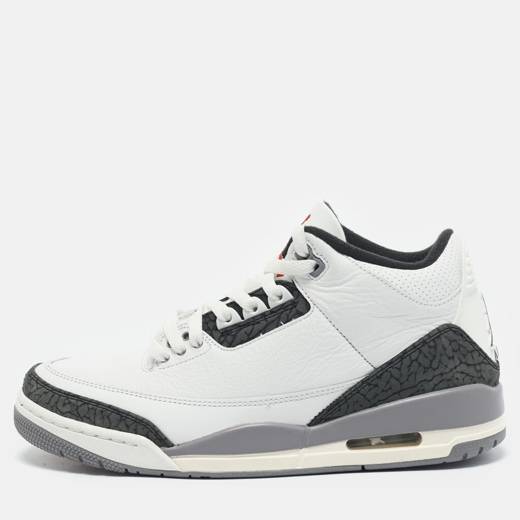 luxury-men-air-jordans-new-shoes-p1158582-009 Air Jordans White Leather Jordan 3 Retro Cement Grey Sneakers Size 42