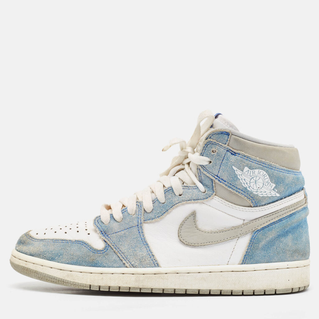 luxury-men-air-jordans-used-shoes-p1078790-010 Air Jordans Blue/White Leather and Suede Air Jordan 1 High Top Sneakers Size 43