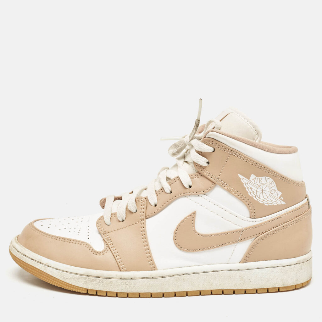 luxury-men-air-jordans-used-shoes-p1087561-010 Air Jordans Tan/White Leather Jordan 1 Mid Tan Gum Sneakers Size 42.5