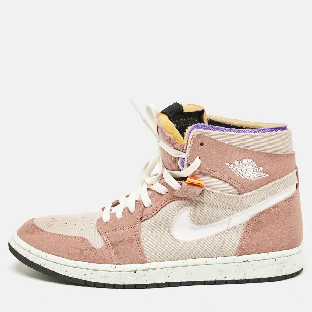 luxury-men-air-jordans-used-shoes-p1094025-010 Air Jordans Beige/White Leather and Canvas Jordan 1 Mid Tan Gum Sneakers Size 45.5