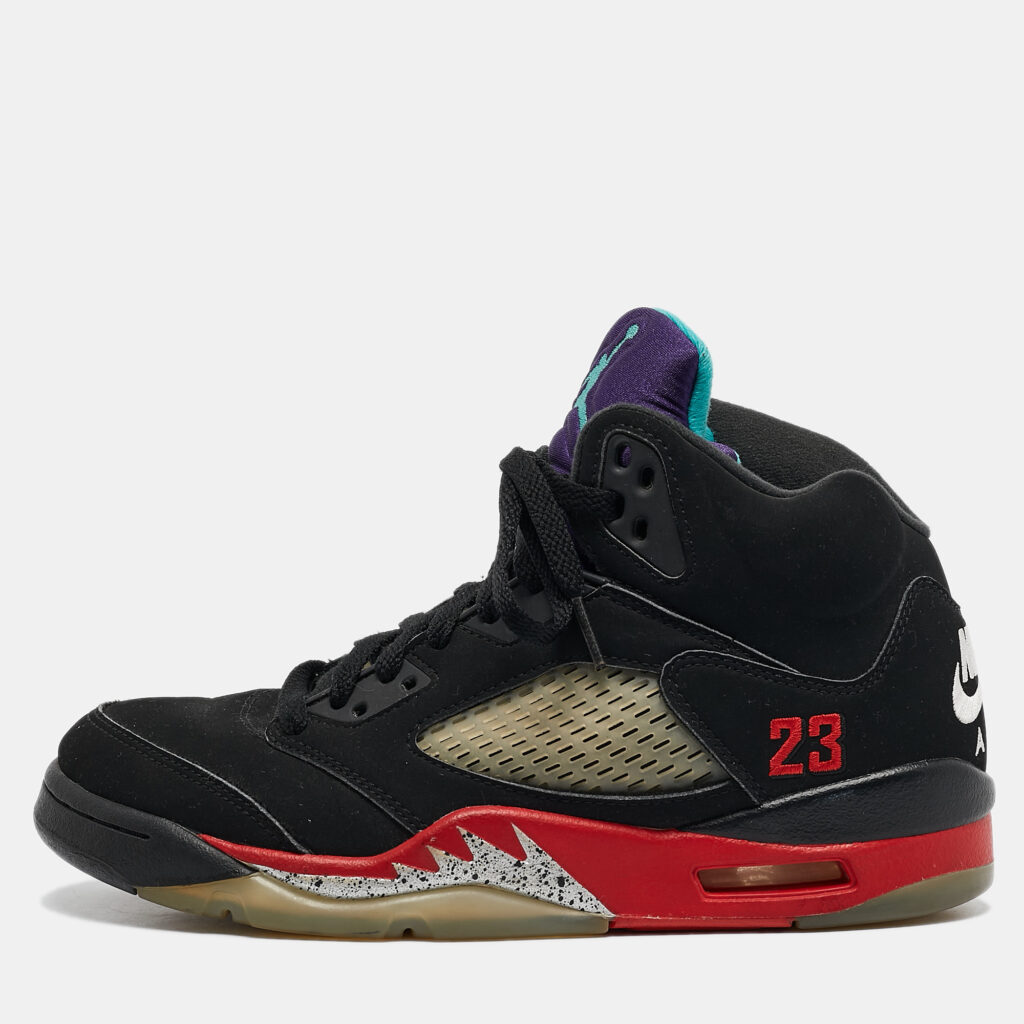 luxury-men-air-jordans-used-shoes-p1096801-001 Jordan Black Nubuck Leather Air Jordan 5 Retro Supreme High Top Sneakers Size 40