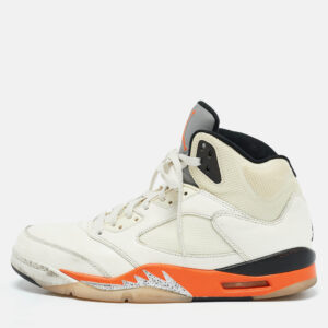Air Jordans White/Orange Leather 6 Retro Lace Up Sneakers Size 44