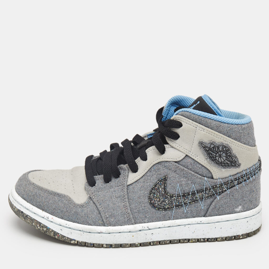 luxury-men-air-jordans-used-shoes-p1154381-005 Air Jordans Grey/Blue Canvas Air Jordan 1 Crater Mid Top Sneakers Size 40