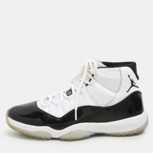 Air Jordan White/Black Patent And Canvas Jordan-11-Retro High Top Sneakers Size  44.5