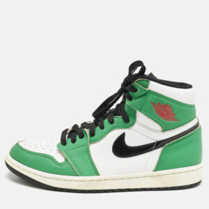 Air Jordans Green Leather 1 Retro High Zoom Sneakers Size 42.5