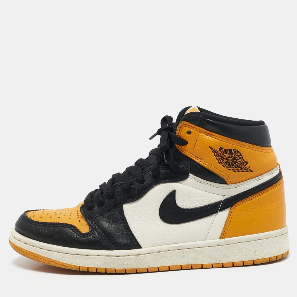 luxury-men-air-jordans-used-shoes-p1158168-009 Air Jordans Yellow/Black Leather Air Jordan 1 High Top Sneakers Size 42