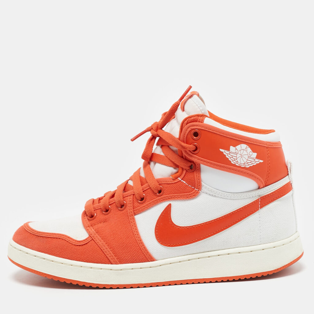 luxury-men-air-jordans-used-shoes-p1158192-005 Air Jordans Orange Canvas and Leather Jordan 1 KO "Syracuse" High Top Sneakers Size 43
