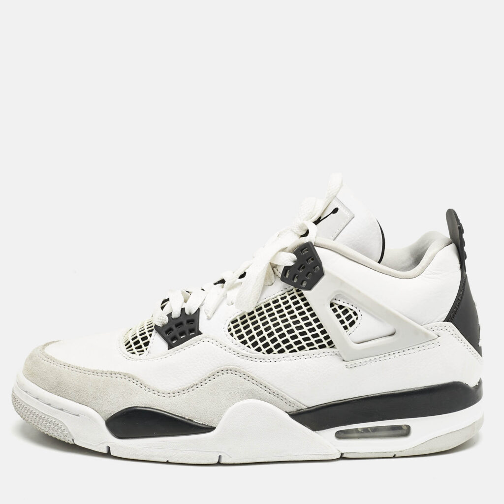 luxury-men-air-jordans-used-shoes-p1158620-010 Air Jordans White/Black Leather Jordan 4 Retro Military Black Sneakers Size 42.5