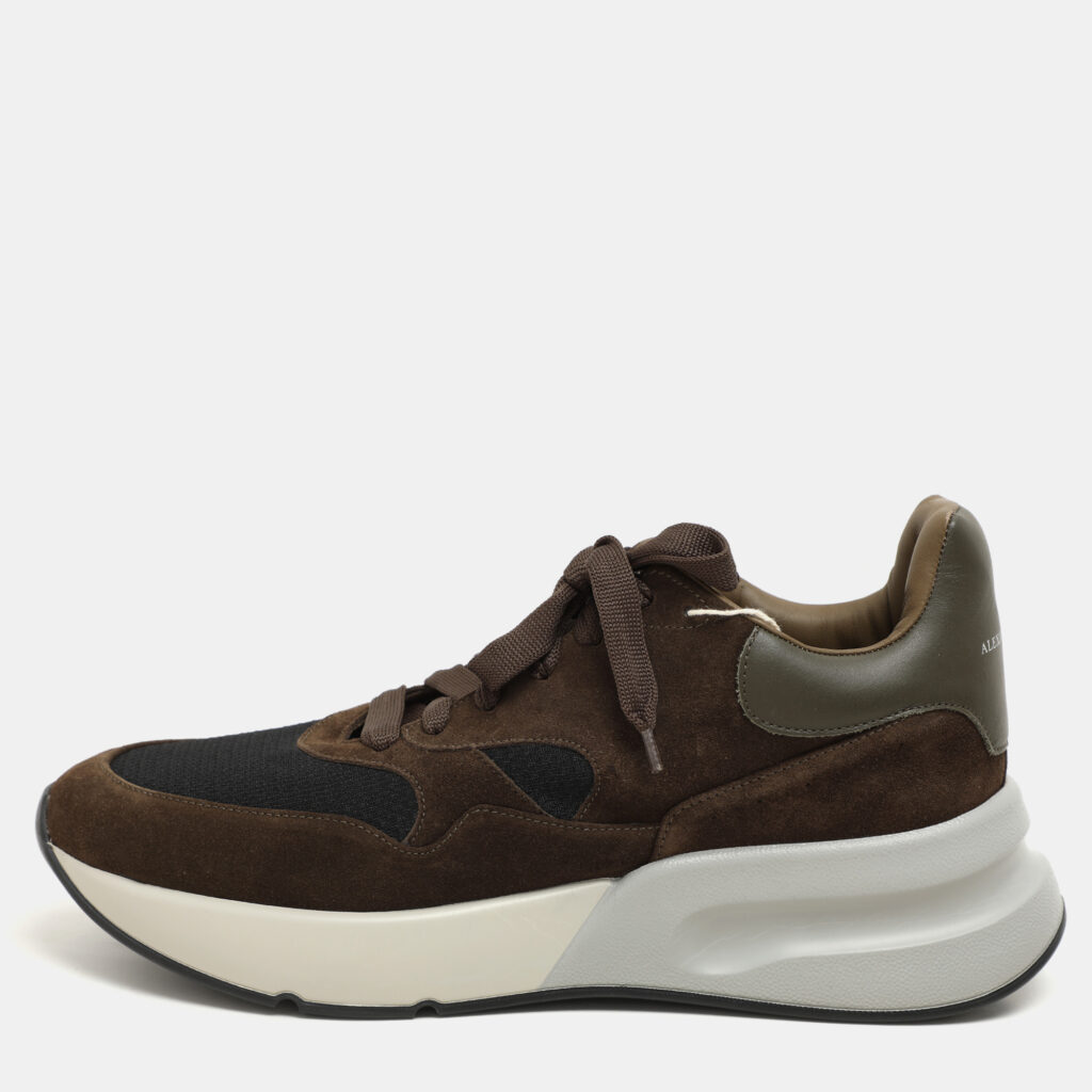 luxury-men-alexander-mcqueen-new-shoes-p1147408-001 Alexander McQueen Moss Green/Brown Mesh and Leather Oversized Runner Sneakers Size 45