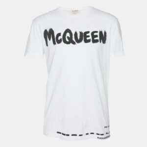 Alexander McQueen White Cotton Graffiti Logo T-Shirt M