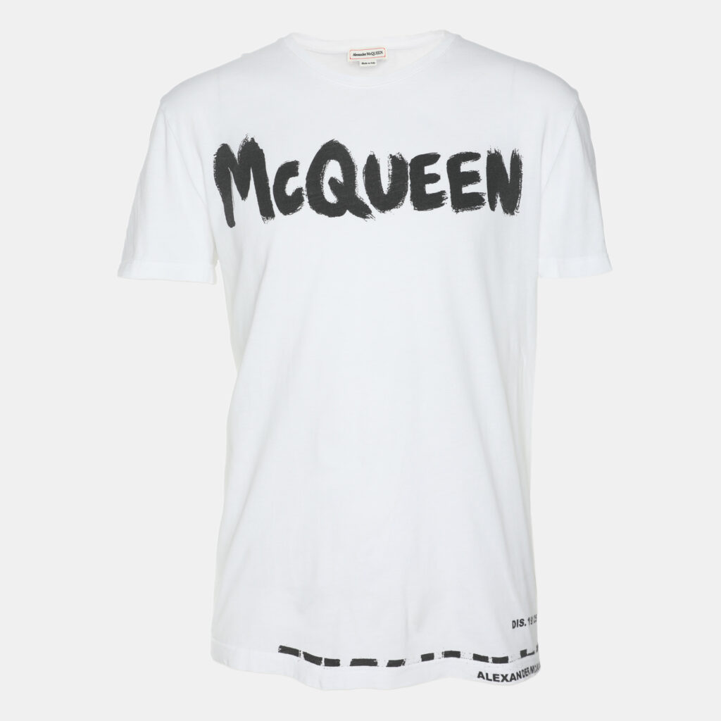 luxury-men-alexander-mcqueen-used-clothes-p1163628-001 Alexander McQueen White Cotton Graffiti Logo T-Shirt M