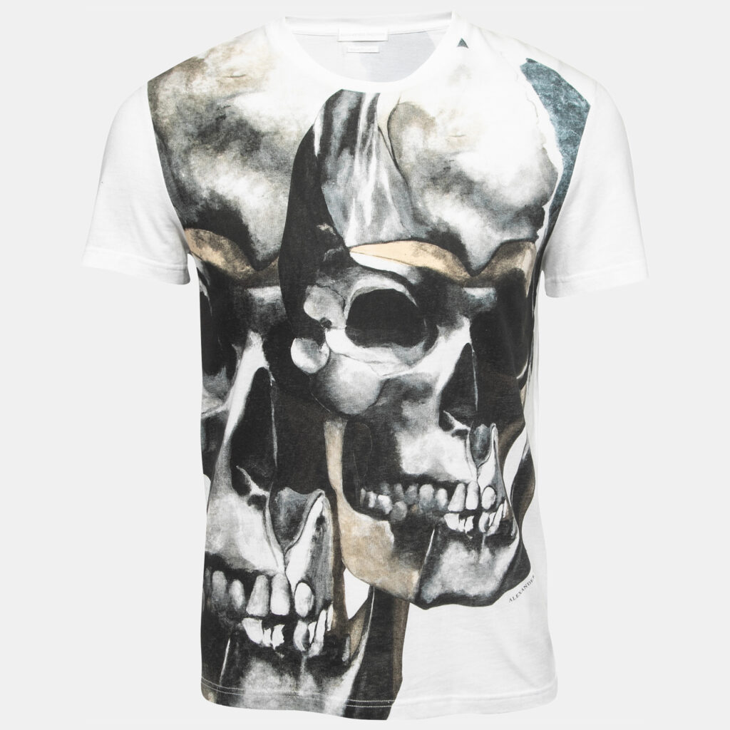 luxury-men-alexander-mcqueen-used-clothes-p861040-005 Alexander McQueen White Skull Print Cotton Crew Neck T-Shirt XS