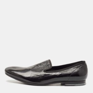 alexander mcqueen black patent leather skull embossed detail smoking slippers size 44