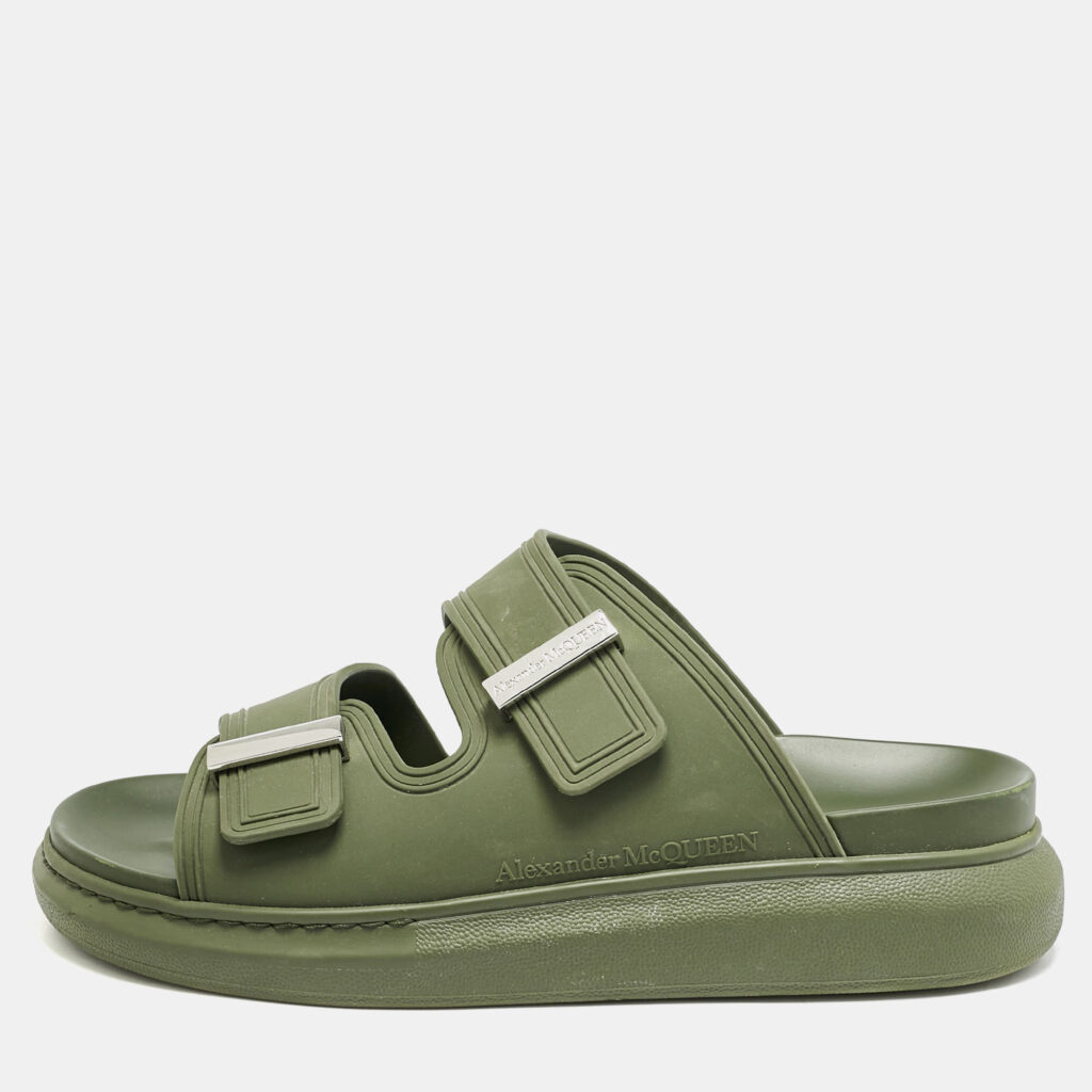 luxury-men-alexander-mcqueen-used-shoes-p1155587-001 Alexander McQueen Green Rubber Hybrid Flat Sandals Size 42