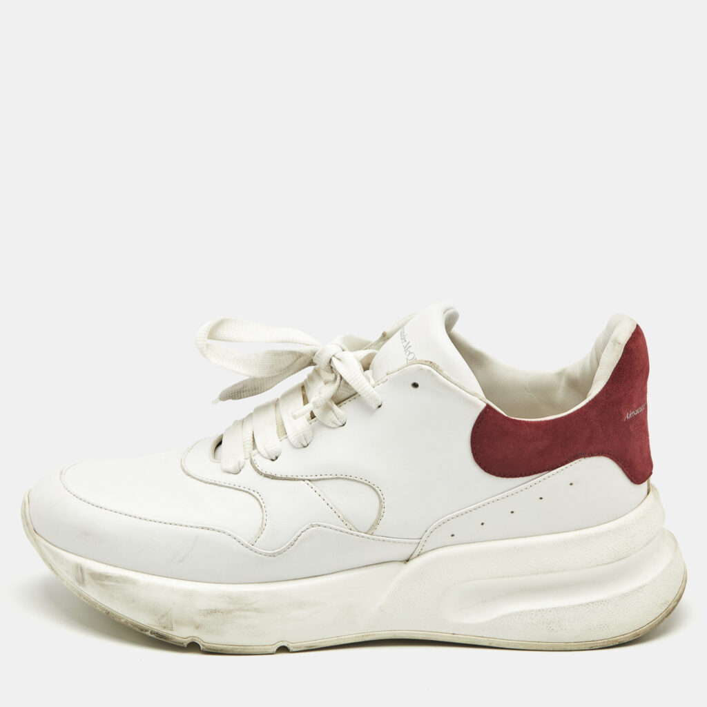 luxury-men-alexander-mcqueen-used-shoes-p1164436-001 Alexander McQueen White/Red Leather and Suede Oversized Runner Low Top Sneakers Size 44