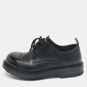 Alexander McQueen Black Leather Metal Cap Toe Derby Size 40