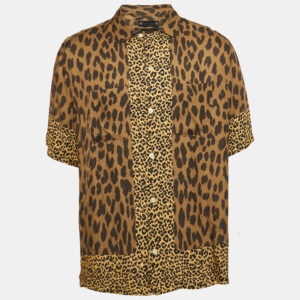 All Saints Brown Leopard Print Button Front Oversized Shirt XXL