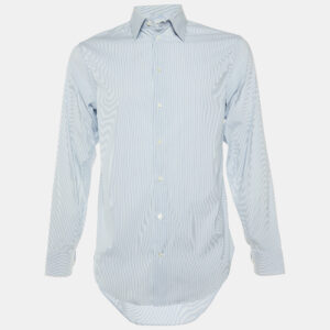 Armani Collezioni Blue/White Striped Stretch Cotton Long Sleeve Shirt M