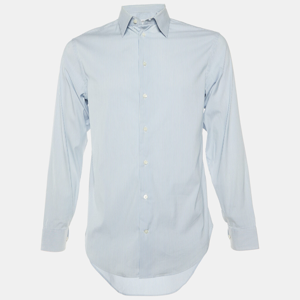 Armani Collezioni Blue/White Striped Stretch Cotton Long Sleeve Shirt M