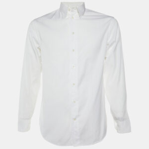 Armani Collezioni White Diagonal Striped Cotton Button Down Shirt M