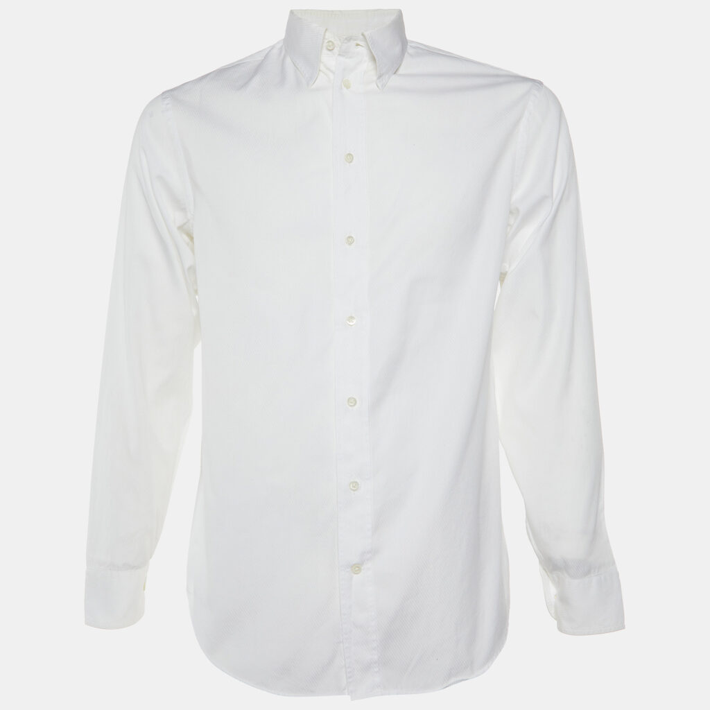 luxury-men-armani-collezioni-used-clothes-p1110150-001 Armani Collezioni White Diagonal Striped Cotton Button Down Shirt M