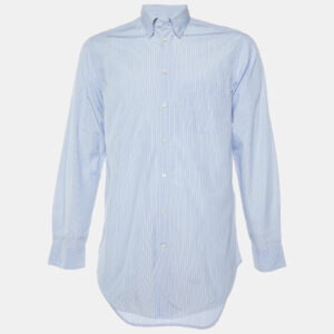 Armani Collezioni Blue Striped Cotton Long Sleeve Shirt M