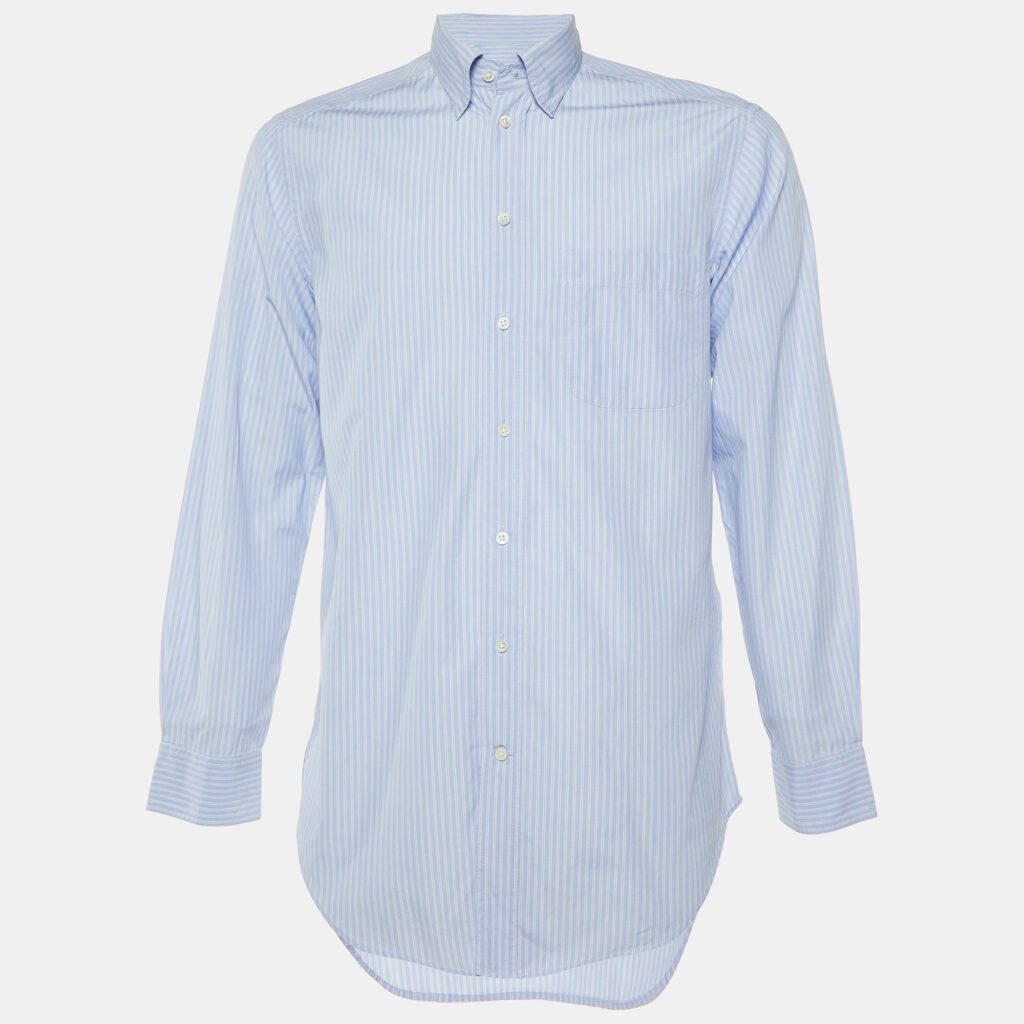 Armani Collezioni Blue Striped Cotton Long Sleeve Shirt M