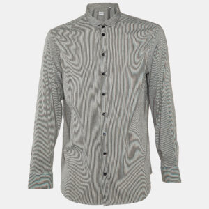 Armani Collezioni Black Striped Seer Sucker Cotton Long Sleeve Shirt XL