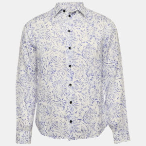 Armani Collezioni Blue/White Printed Cotton Long Sleeve Shirt M