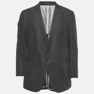 Armani Collezioni Navy Blue Linen Blend Regular Fit Blazer L