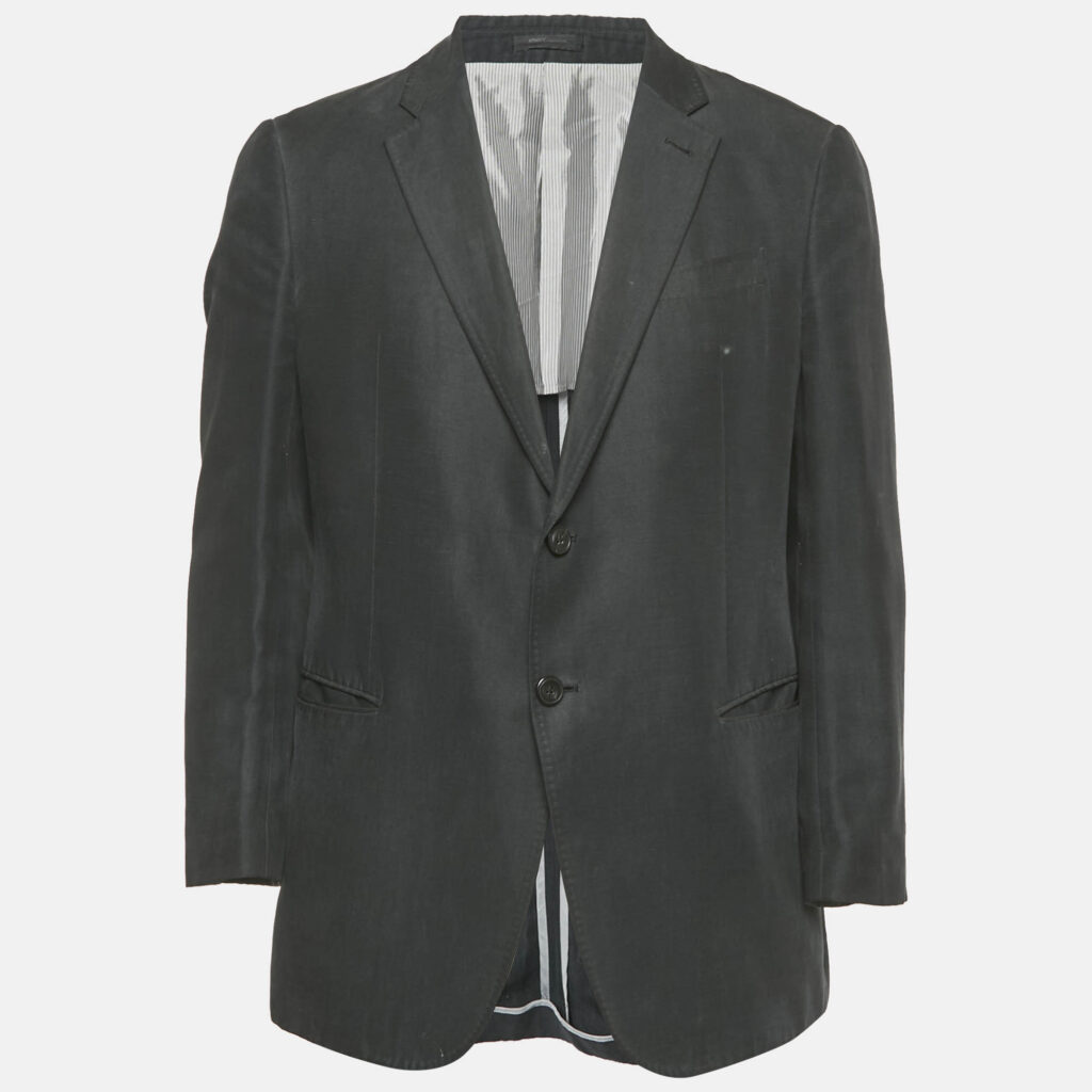 Armani Collezioni Navy Blue Linen Blend Regular Fit Blazer L