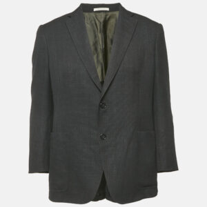 Armani Collezioni Black Linen Blend Sartorial Deco Blazer L