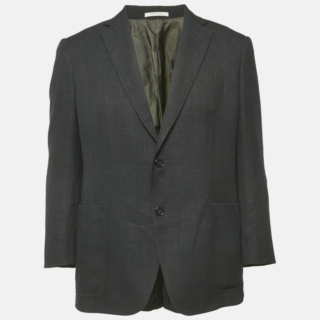 luxury-men-armani-collezioni-used-clothes-p1162394-001 Armani Collezioni Black Linen Blend Sartorial Deco Blazer L