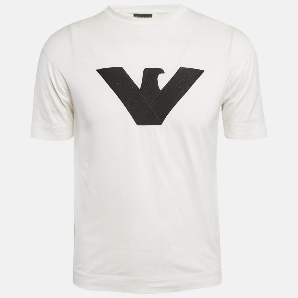 luxury-men-armani-collezioni-used-clothes-p1164263-001 Armani Collezioni White Logo Embroidered Jersey T-Shirt XS