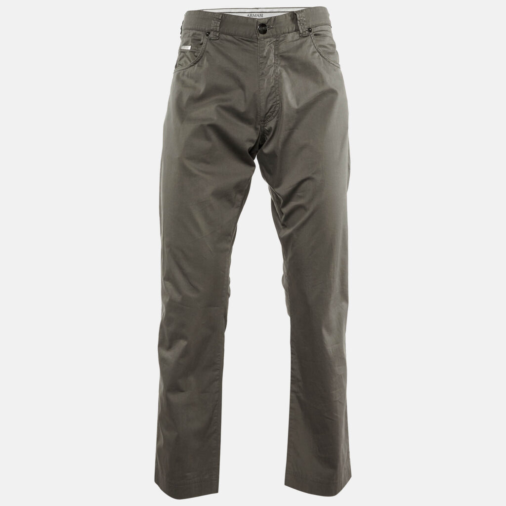 Armani Collezioni Grey Cotton Regular Fit Pants L/Waist 34"