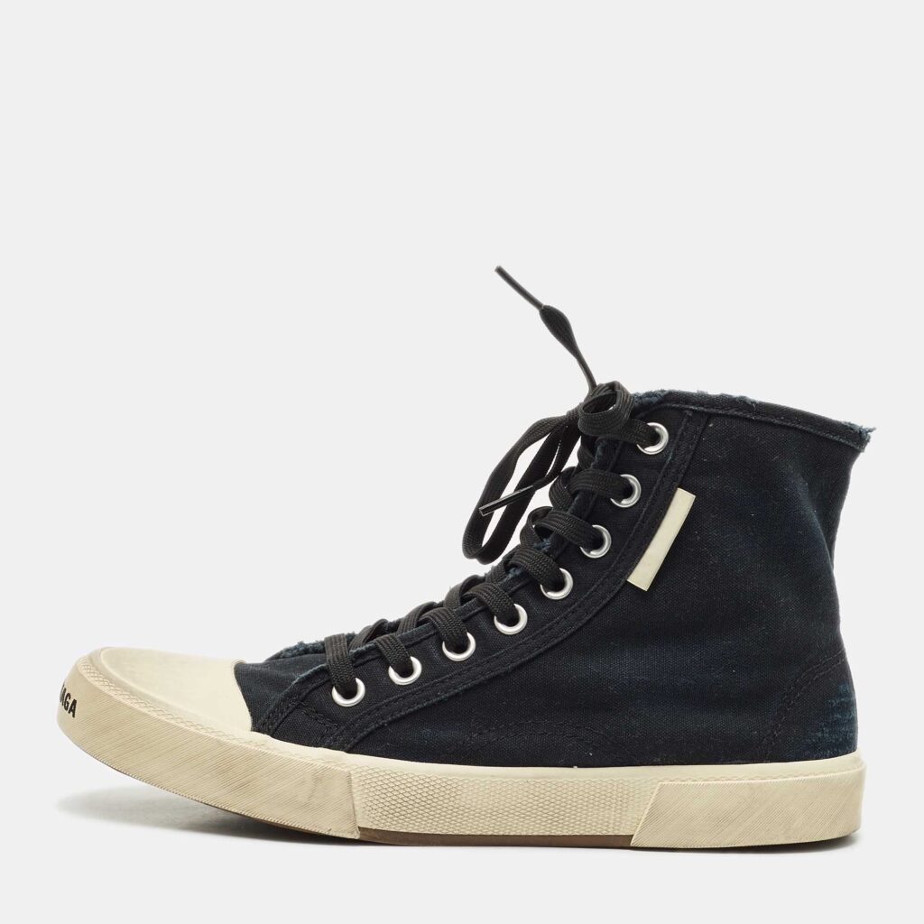 luxury-men-balenciaga-new-shoes-p1160968-003 Balenciaga Black Distressed Canvas Paris High Top Sneakers Size 40