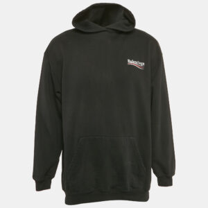 Balenciaga Black Logo Print Cotton Knit Oversized Hoodie S