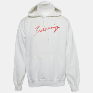 Balenciaga White Logo Paint Cotton Knit Oversized Hoodie M