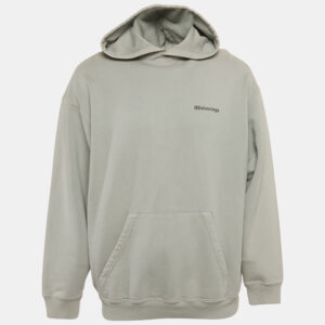 Balenciaga Grey Logo Embroidered Cotton Hoodie M