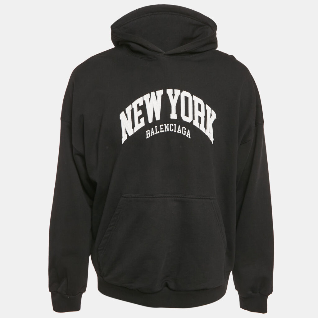 luxury-men-balenciaga-used-clothes-p1131088-001 Balenciaga Unisex Black New York Embroidered Cotton Hoodie L