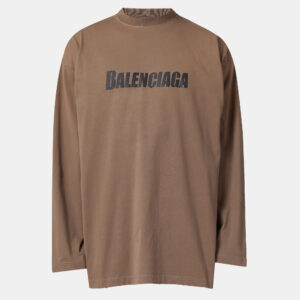 Balenciaga Unisex Beige Logo Print Oversized Long Sleeve T-Shirt M